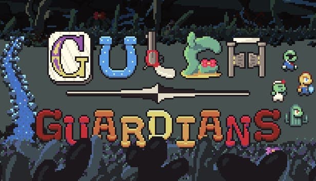 Pixel-art logo reading Gulch Guardians, the game's earlier title, with small cactus characters