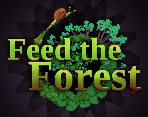 A snail atop a spiral of green plants behind the title Feed the Forest