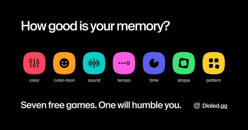 Seven colorful game icons under the line 'How good is your memory?'