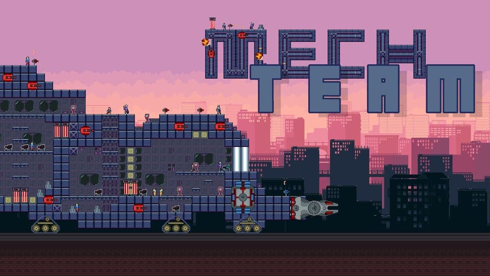Pixel-art cover for MechTeam, likely showing a large mech