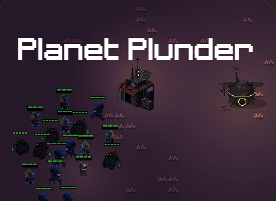 Planet Plunder cover, likely pixel-art robots on an alien planet