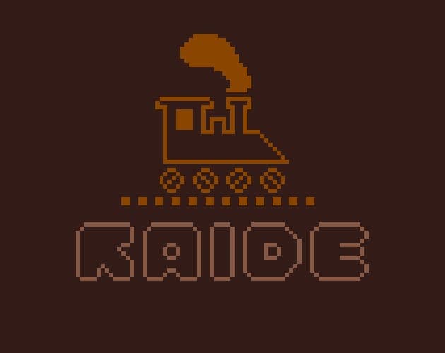 A pixel-art locomotive above the word RAIDE on a dark background
