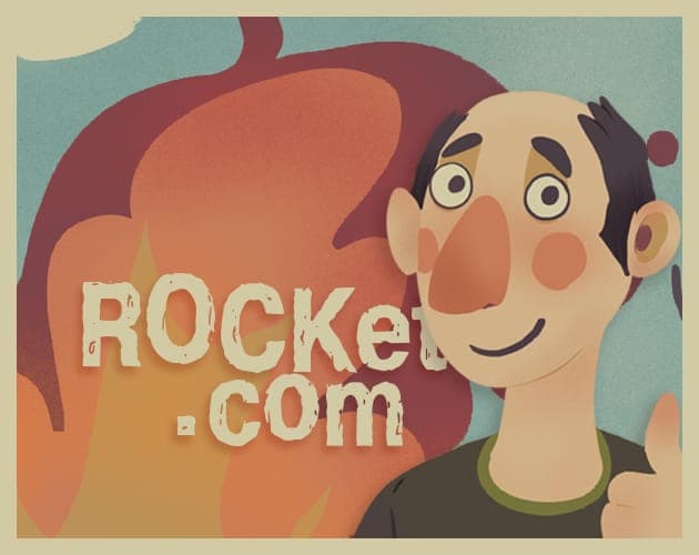 Smiling cartoon man giving a thumbs-up in front of flames