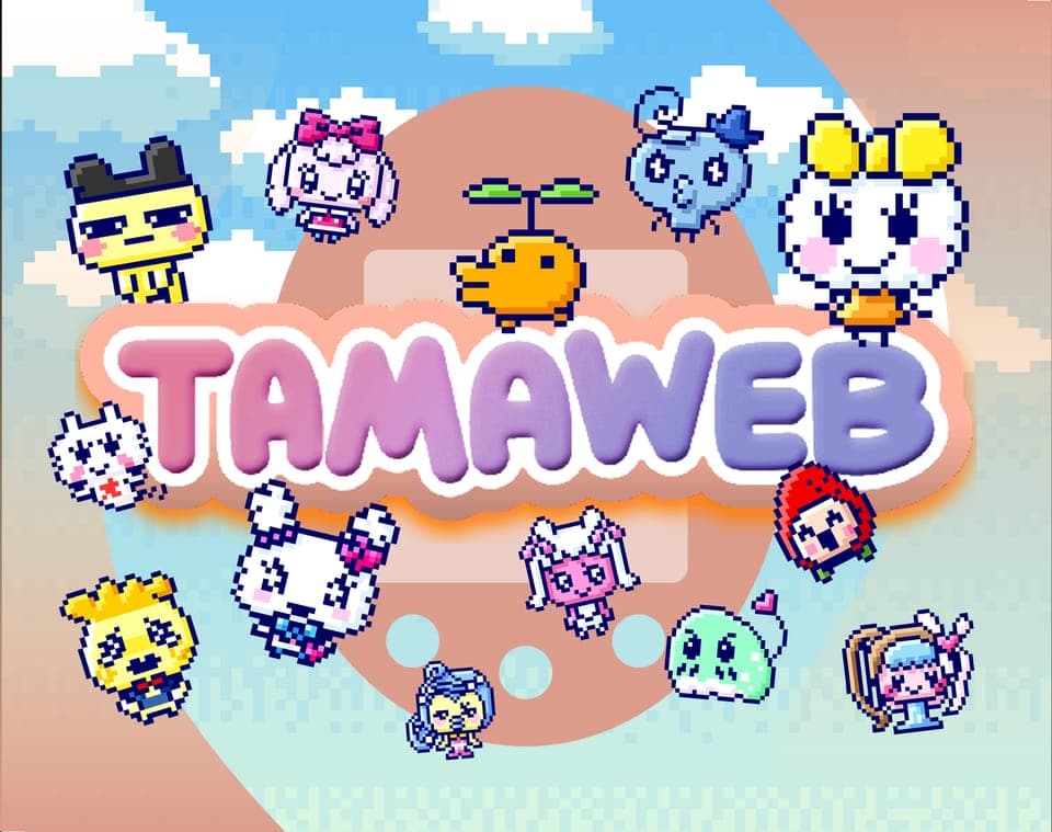 Pixel-art cover for Tamaweb showing a cute virtual pet in the style of a Tamagotchi