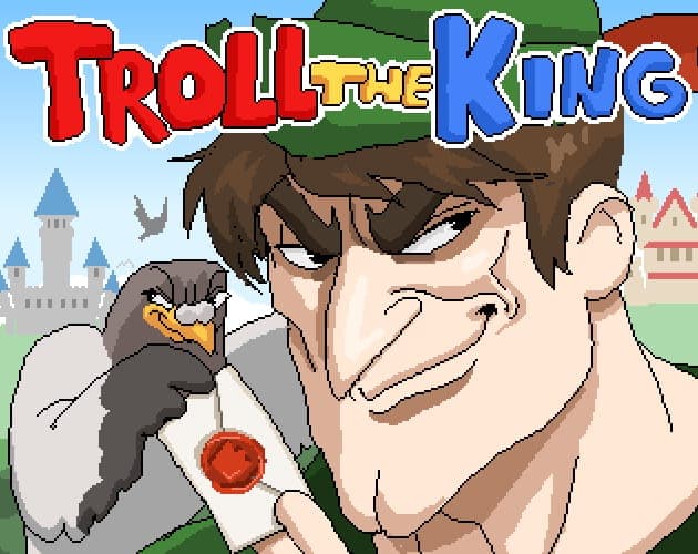Cover art for Troll the King, a pixel-art game of kings and robot carrier pigeons